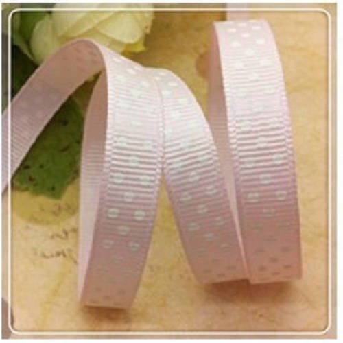 Ruban gros grain à pois blanc fond rose clair - 9 mm