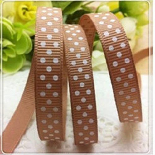 Ruban gros grain à pois blanc fond beige foncé - 9 mm