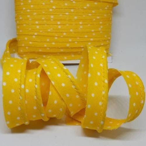 Passepoil - coton  - jaune à pois blanc  - 12 mm - vendu au mètre