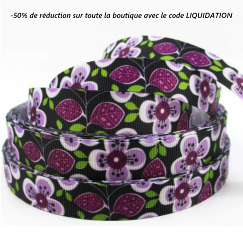 Ruban petites fleurs - ruban gros grain - vendu au mètre