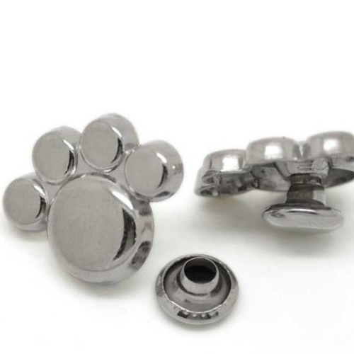 Lot de 5 rivets à clou - motif patte d'ours ou chat - métal argenté - 21 x 16 mm