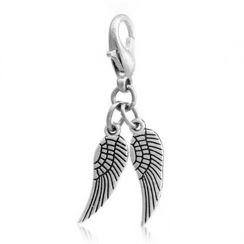 1 breloque pendentif  ailes d'ange - mousqueton - métal couleur argenté 