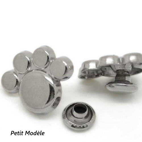 Lot de 10 rivets à clou - motif patte d'ours ou chat - métal argenté - 08 x 04 mm