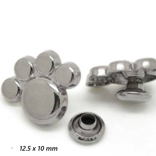 Lot de 14 rivets à clou - motif patte d'ours ou chat - métal argenté - 12.5 x 10 mm