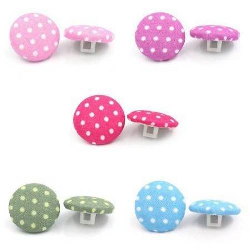 Lot de 10 boutons ronds en tissu à pois