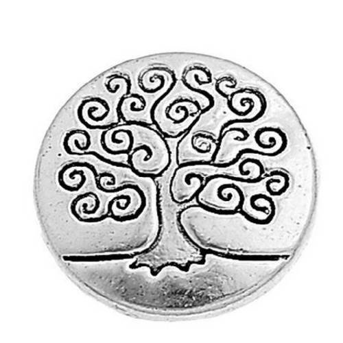 Lot de 10 boutons ronds - arbre de vie - métal argenté