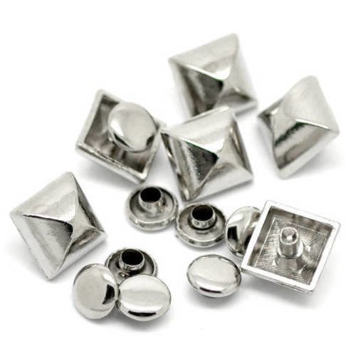 Lot de 5 sets de rivets - goujons - pyramide - métal couleur argenté