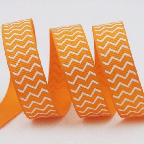 Ruban zig zag blanc fond orange  - ruban gros grain