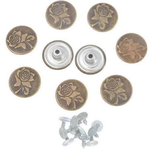 Lot de 10 boutons à pression rose pour jean -  couleur bronze  20 mm