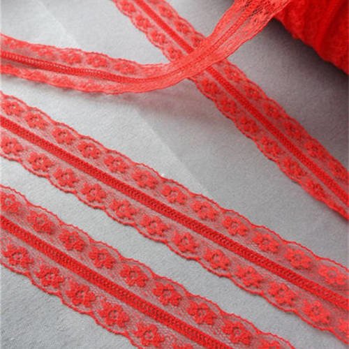 Ruban en dentelle fine - petites fleurs - 30 mm - rouge - vendu au mètre - d33