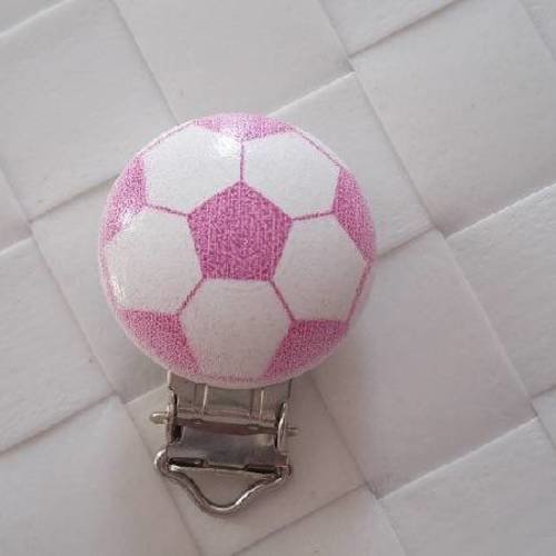 1 pince ou clip pour attache tétine ronde en bois - ballon de foot rose