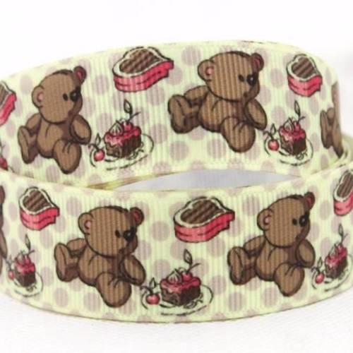 Ruban ourson gourmand - ruban gros grain - vendu au mètre