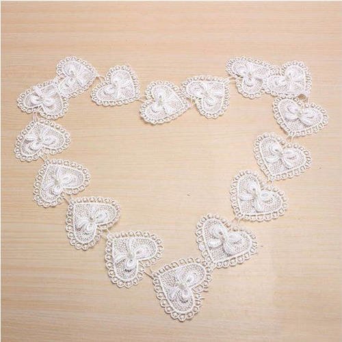 10 cœurs en dentelle avec perles nacrées - blanc nacré - d149