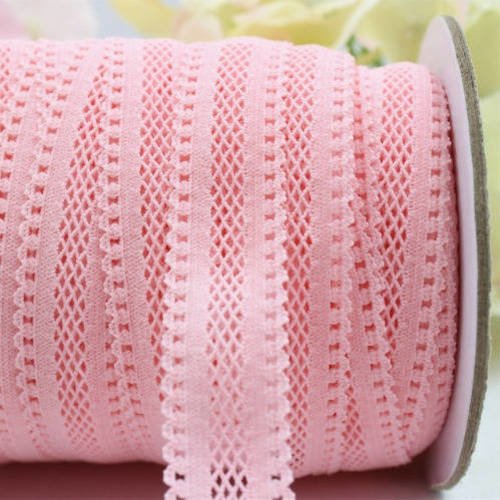 Ruban fantaisie résille - élastiqué - rose - 16 mm - vendu au mètre
