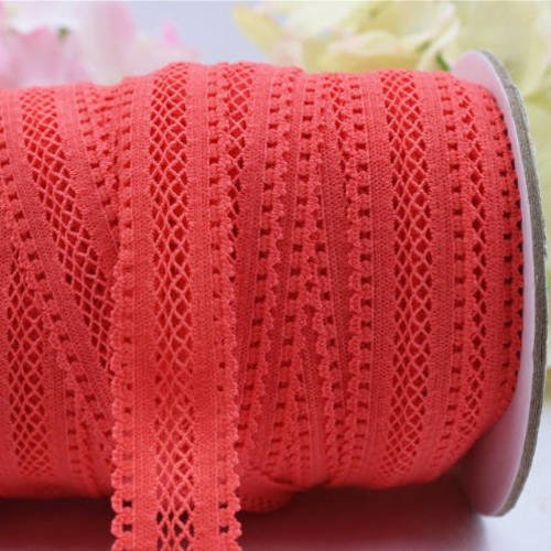 Ruban fantaisie résille - élastiqué - corail - 16 mm - vendu au mètre