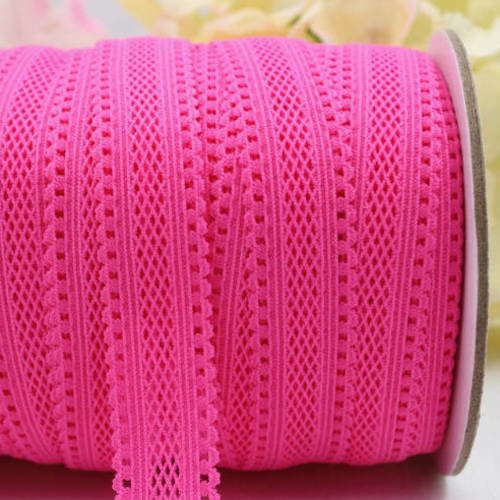 Ruban fantaisie résille - élastiqué - rose foncé - 16 mm - vendu au mètre