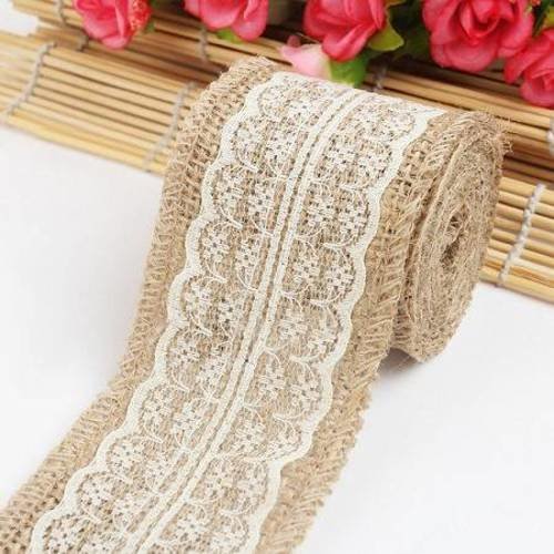 50 cm de ruban toile de jute et dentelle ivoire