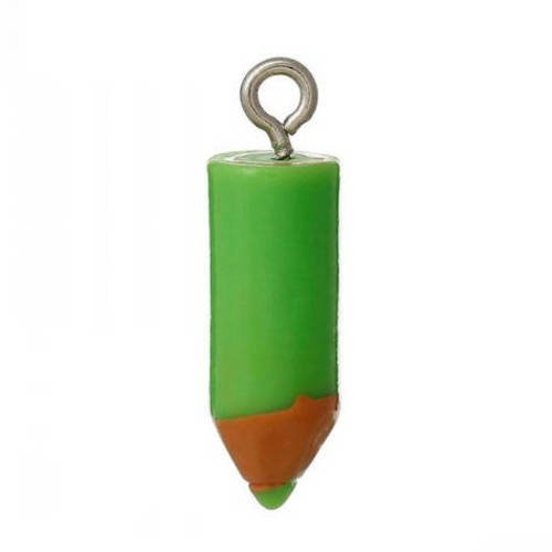 1 breloque pendentif crayon vert - ecole - résine