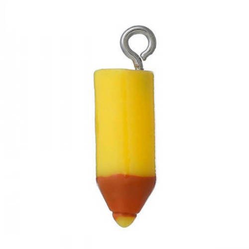 1 breloque pendentif crayon jaune - ecole - résine