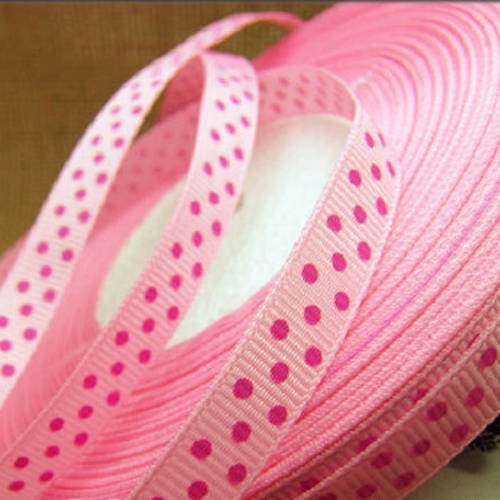 Ruban pois fuchsia fond rose - ruban gros grain