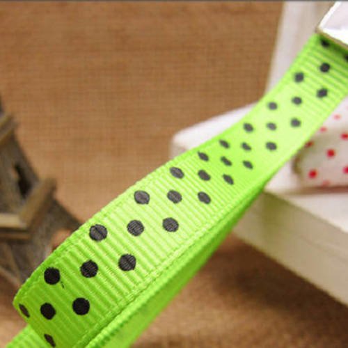 Ruban pois noir fond vert - ruban gros grain