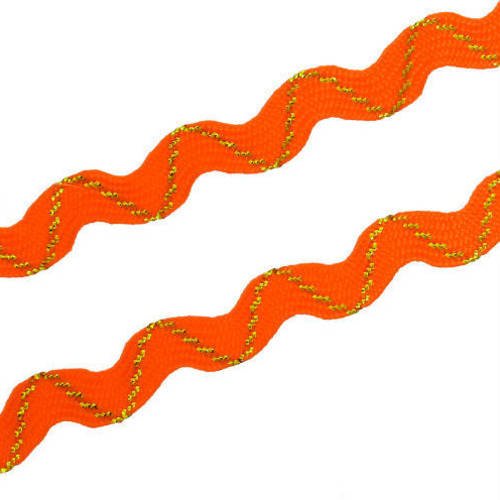 Galon croquet - ruban zig zag - orange avec un fil doré - 8 mm 