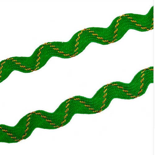 Galon croquet - ruban zig zag - vert avec un fil doré - 8 mm 