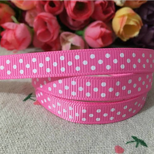 Ruban gros grain  - ruban à pois blanc sur fond rose fluo