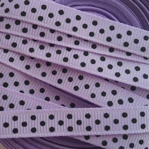 Ruban gros grain  - ruban à pois noir sur fond mauve