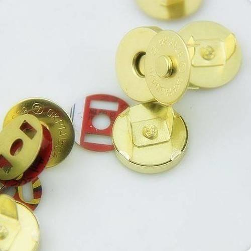 Lot de 5 fermoirs aimantés magnétiques - ronds - couleur doré - 14 mm