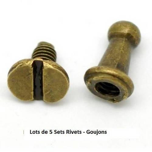 Lot de 5 sets de rivets - goujons - métal bronze antique 