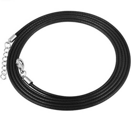 1 collier cordon ciré noir + chaîne d'extension - 115 cm - spécial bola de grossesse