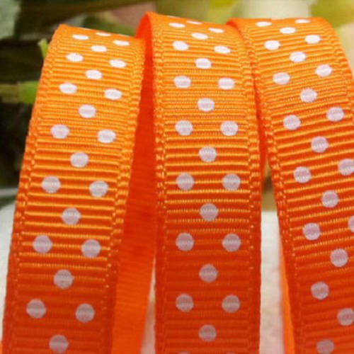 Ruban gros grain  - ruban à pois blanc fond orange