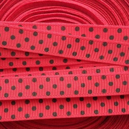 Ruban gros grain  - ruban à pois noir fond rouge