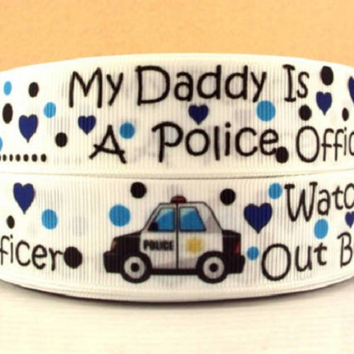 Ruban voiture de police - my daddy a police - ruban gros grain - vendu au mètre