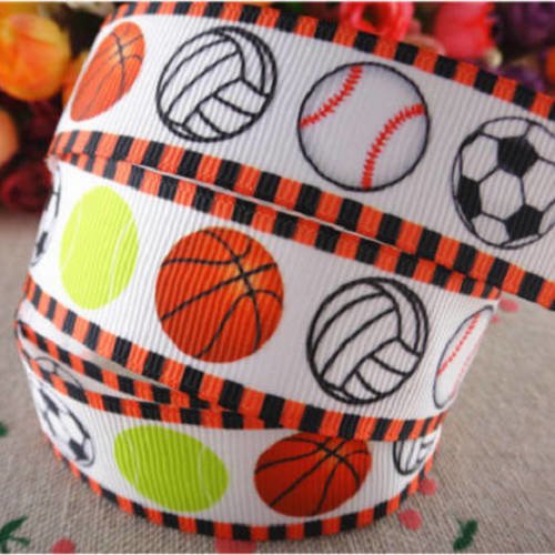 Ruban ballons de foot - basket - tennis - ruban gros grain - vendu au mètre