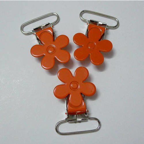 1 pince ou clip pour attache tétine fleur métal - orange