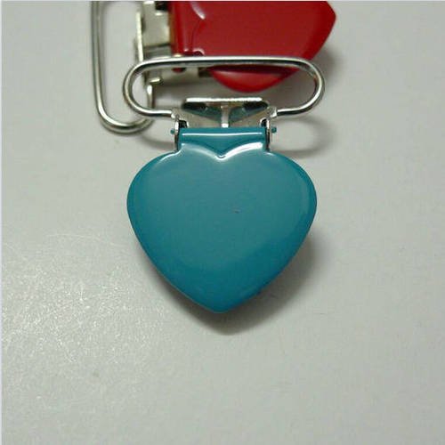 Pince ou clip pour attache tétine  forme coeur - bleu turquoise