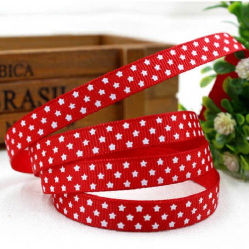 Ruban gros grain - ruban etoiles sur fond rouge