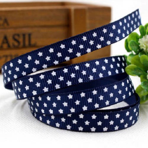 Ruban gros grain - ruban etoiles sur fond bleu marine