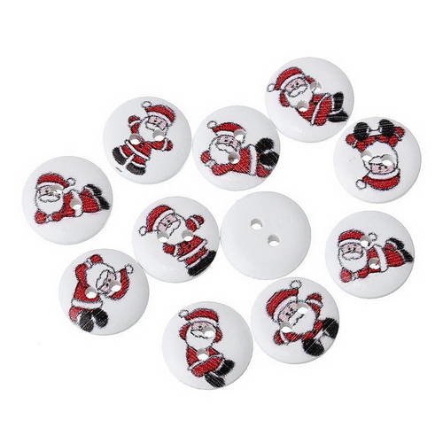 Lot de 5 boutons en bois rond motif noel - père noel