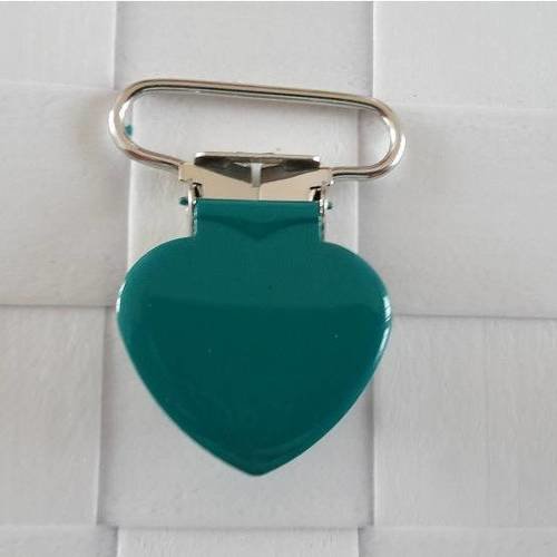 Pince ou clip pour attache tétine  forme coeur - bleu vert 01