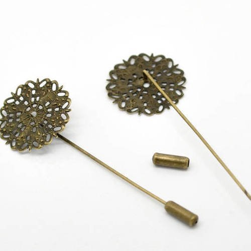 1 fibule - support broche epingle filigrané forme fleur  - couleur métal bronze - r333
