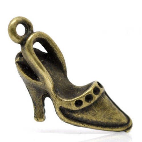 1 breloque pendentif chaussure escarpin - métal couleur bronze 