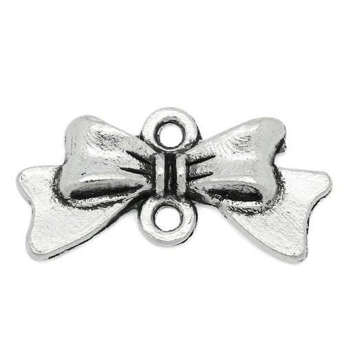 Lot de 2 bijoux connecteur nœud papillon - métal  couleur argenté 