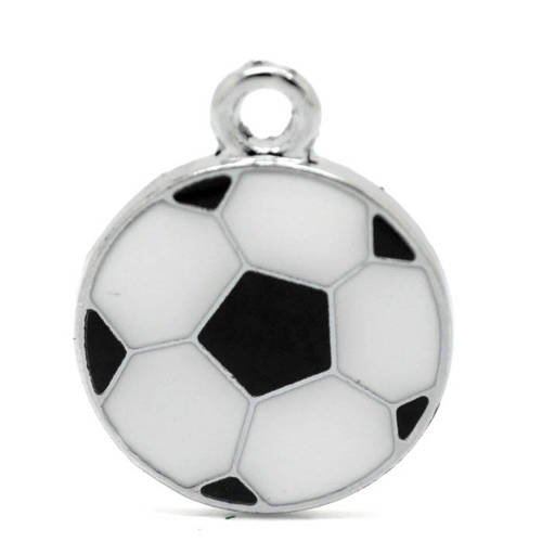 1 breloque pendentif ballon de foot émaillé noir et blanc