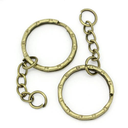 Lot de 2 anneaux porte clés avec petite chaînette - couleur bronze - r221