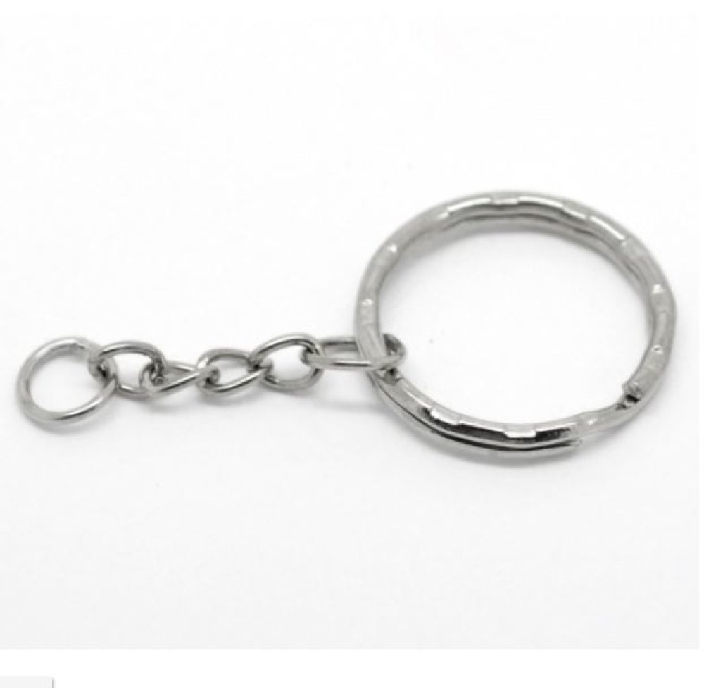 10 anneaux porte clés 25 mm avec chainette en métal bronze - Un