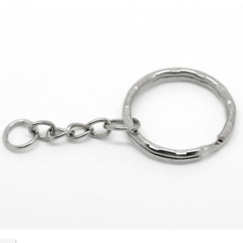 Lot de 2 anneaux porte clés avec petite chaînette - couleur métal argenté