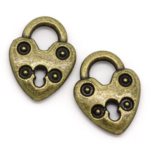 1 breloque pendentif cadenas cœur - métal couleur bronze 